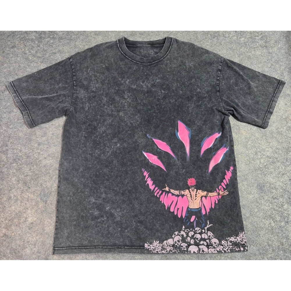 Jujutsu Kaisen Sukuna Acid Wash Graphic Tee Charcoal Grey Anime Shirt XL